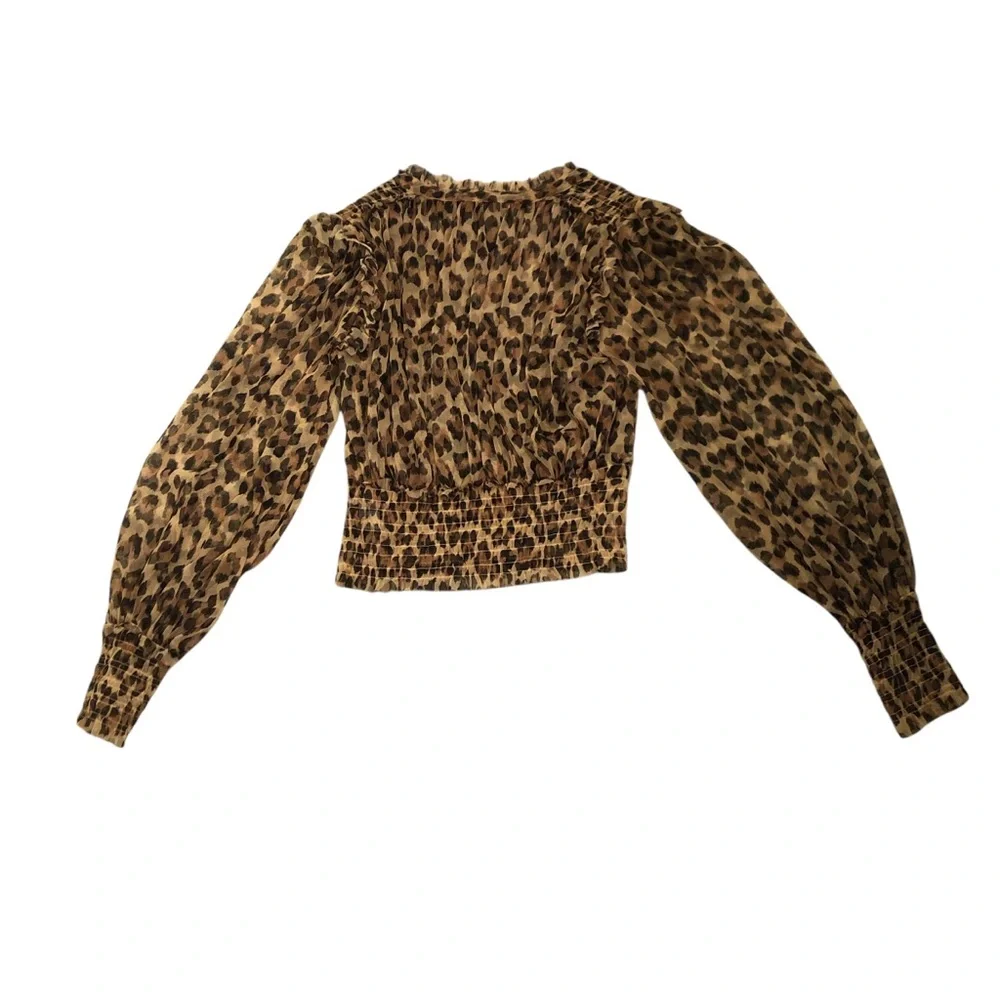 Free People Sheer Leopard Print Top with Ruffle Details Size S